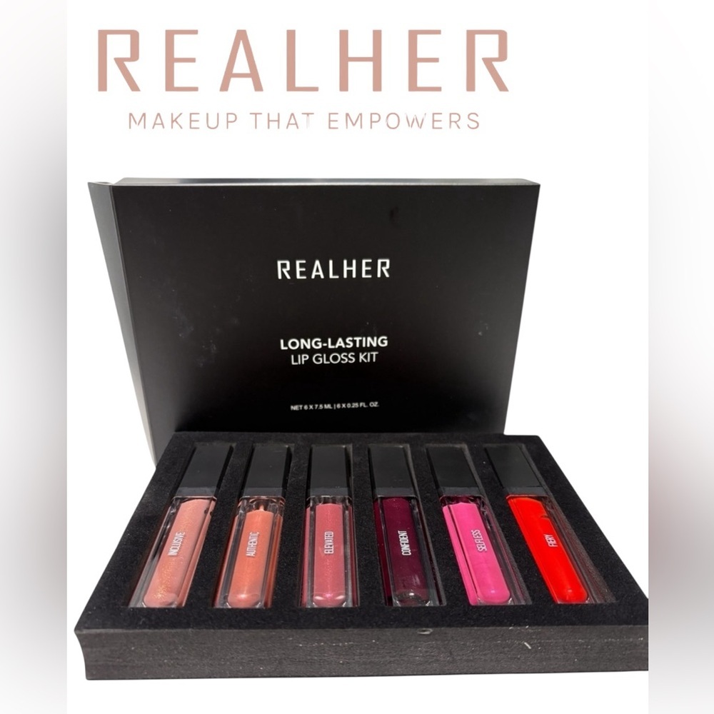 REALHER Long-Lasting Lip Gloss Kit • Set of 6 Shades • New in Box